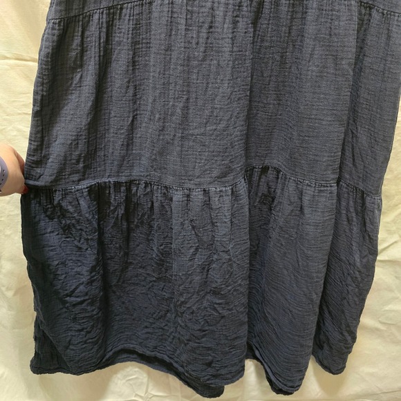 Quince Womens Navy Blue Organic Cotton Gauze Tiered Midi Dress Size Medium - Picture 8 of 9
